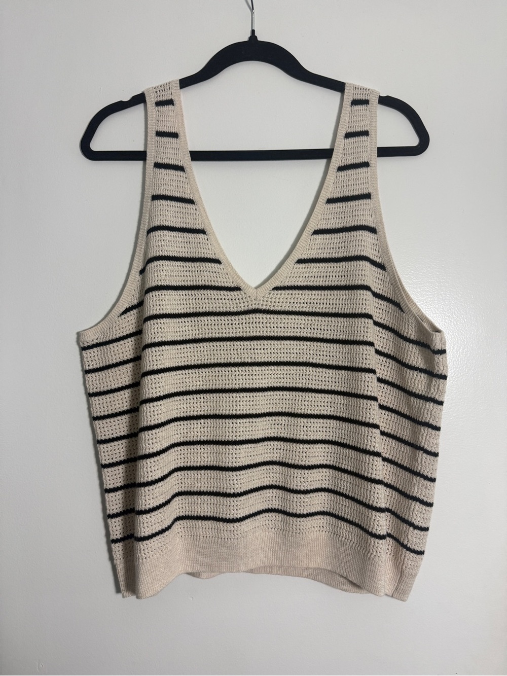 Striped V-Neck Knit Tank Top - Cream/Black by Marine Layer